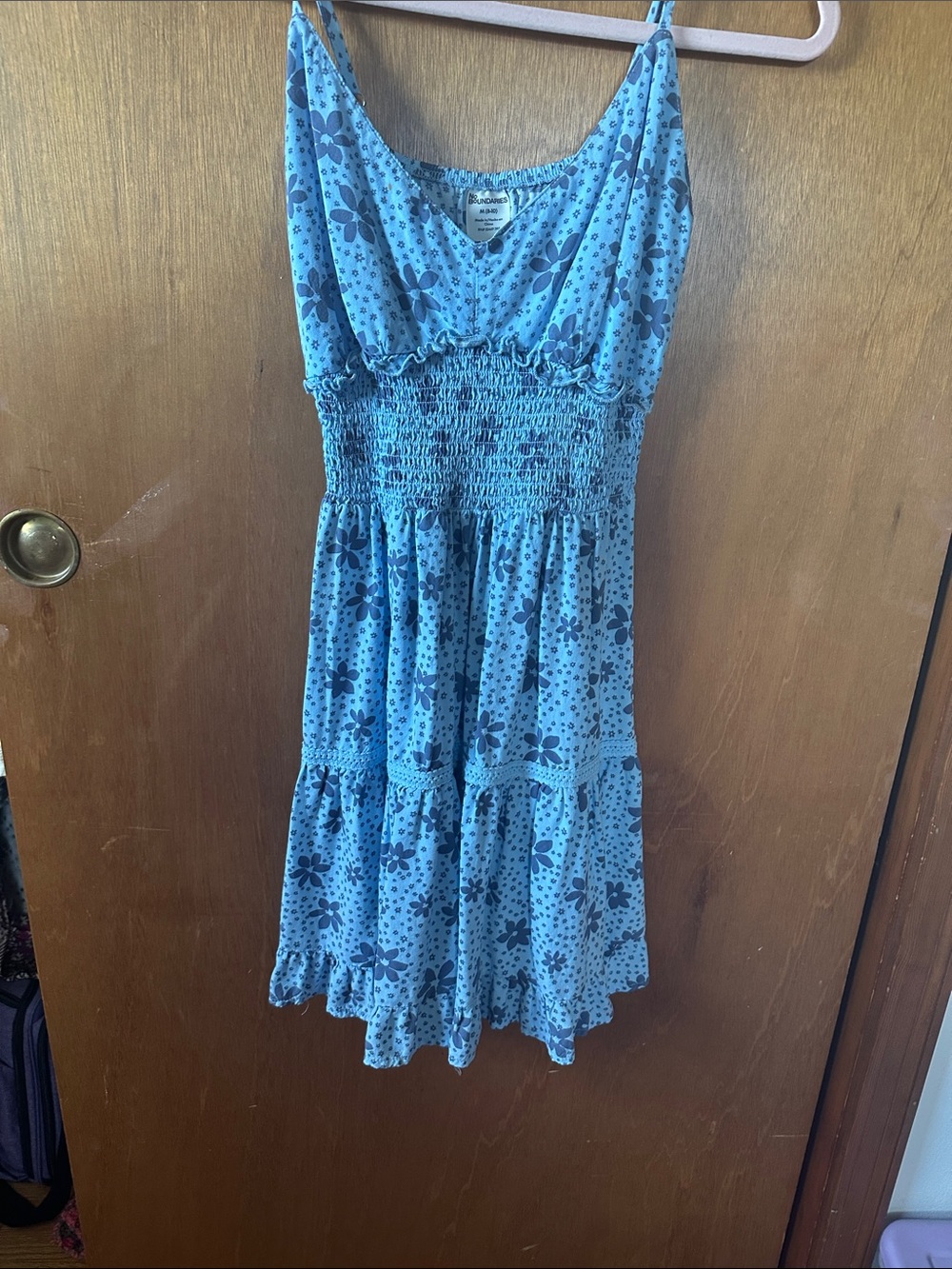 No Boundaries Blue Floral Smocked Tiered Midi Dress